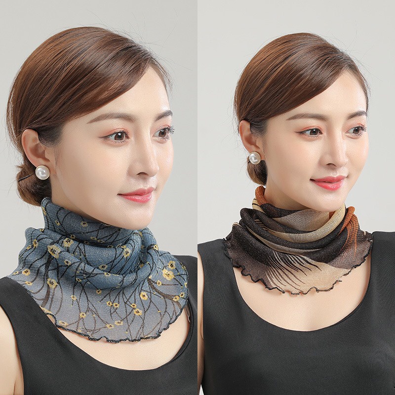 Khăn voan che mặt chống nắng, chống bụi, in hoa mềm mại tiện dụng - Khẩu trang che mặt và cổ vải chiffon thời trang