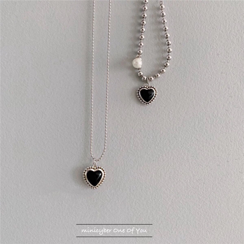 Dây Chuyền Mặt Trái Tim Màu Đen Phong Cách Hàn Quốc 22535