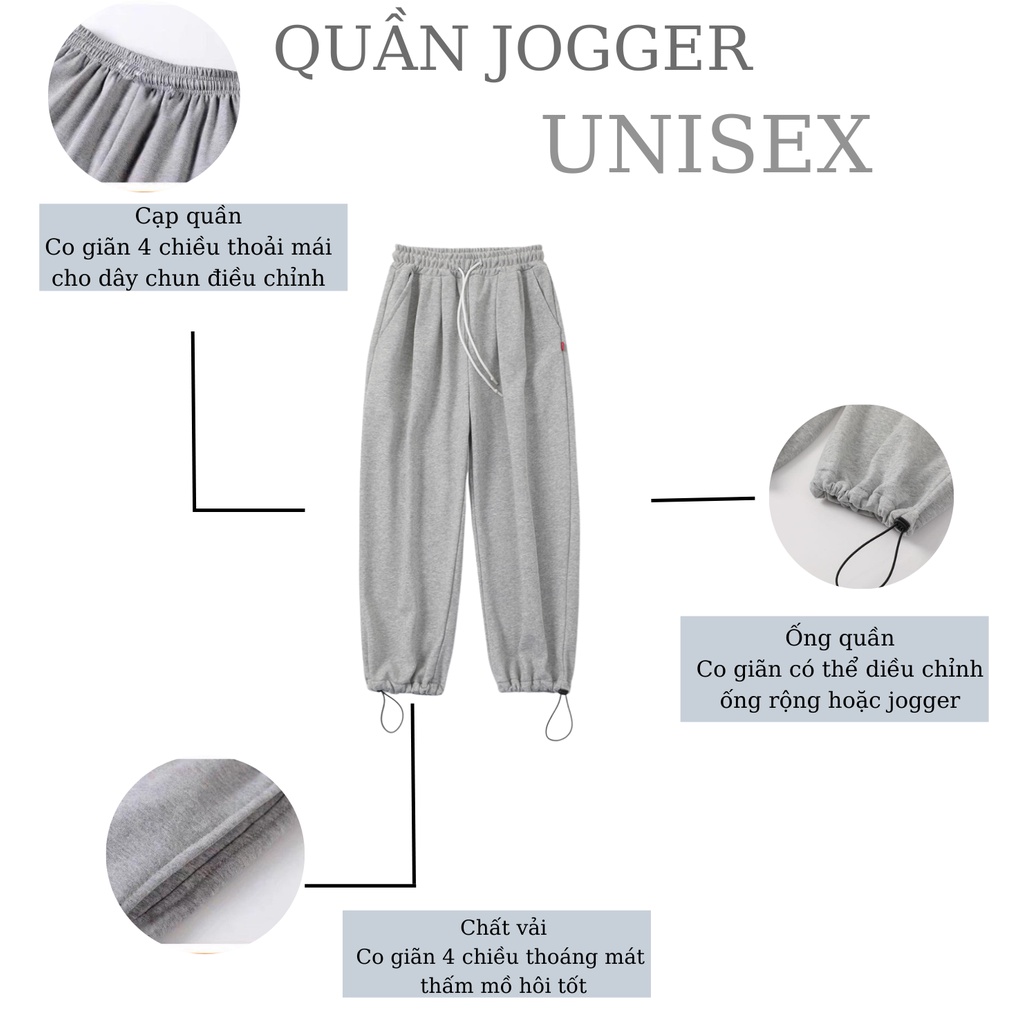 Quần jogger ống rộng CẠP CHUN UNISEX dây rút bo chun Basic  nam nữ ulzzang