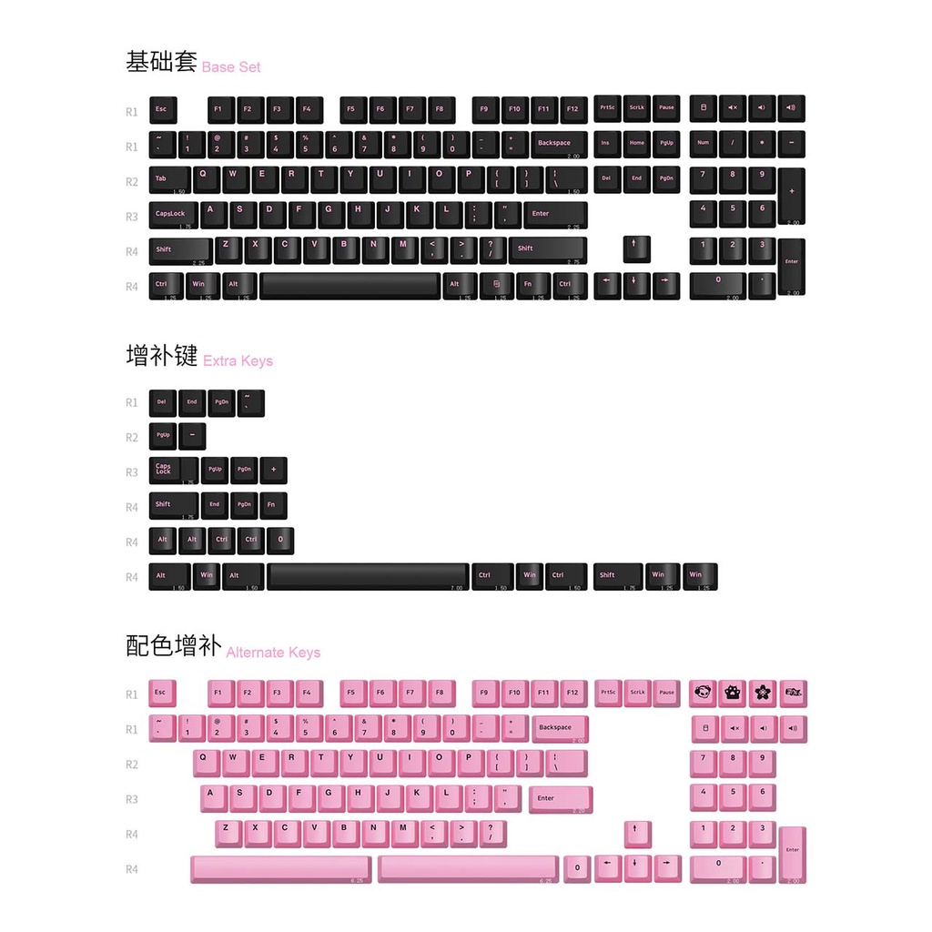 Set keycap AKKO Black Pink (PBT Double-Shot/Cherry profile/229 nút)