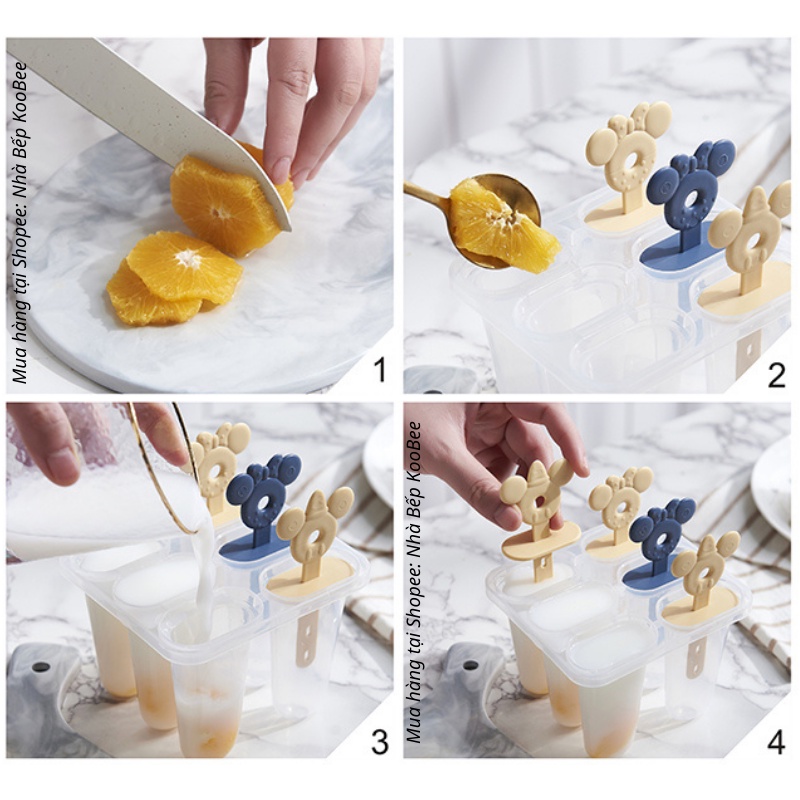 Khuôn làm kem cây dẹp, kem ống 4 que cho bé - Nhựa trong suốt chịu nhiệt, không mùi, kháng khuẩn an toàn (KĐK01)