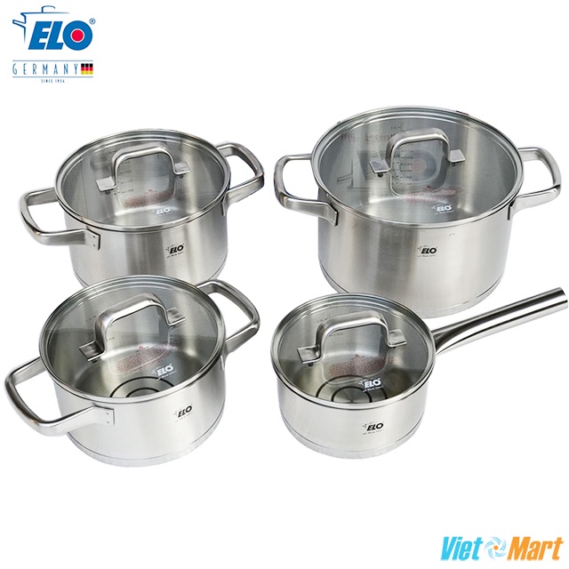 Bộ Nồi Bếp Từ Elo Smart Collection Inox 304 Cao Cấp Nhập Khẩu Đức 4 Chiếc Nắp Kính