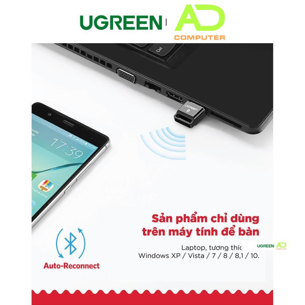 Thiết bị USB thu phát Bluetooth 4.0 UGREEN US192 cho máy tính laptop - Hàng phân phối chính hãng - Bảo hành 18 tháng