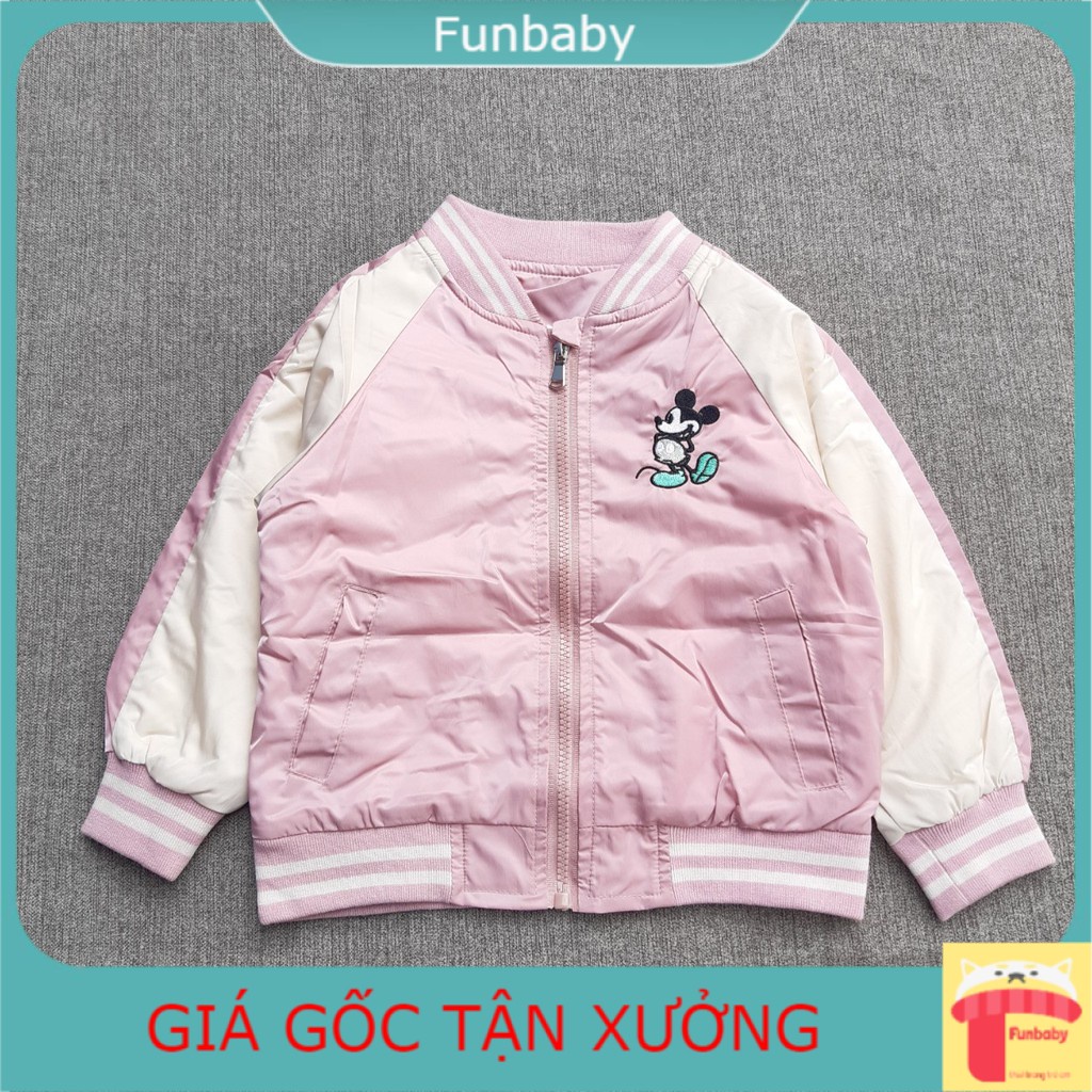 Áo gió bé gái 3-8 tuổi lót lông thêu mickey và số 1982, Áo khoác bomber cho bé cao cấp hình ngộ nghĩnh