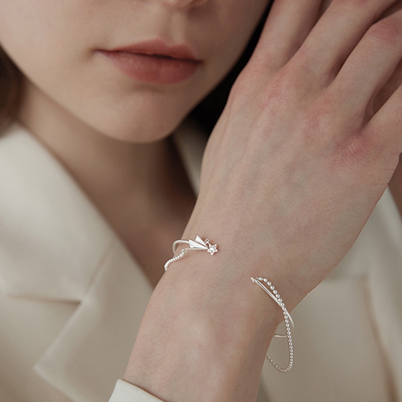 Phong cách Hàn Quốc Long lanh Kim cương Máy bay Giấy hai lớp Vòng tay Nữ Mở Vòng tay Vòng tay Sang trọng