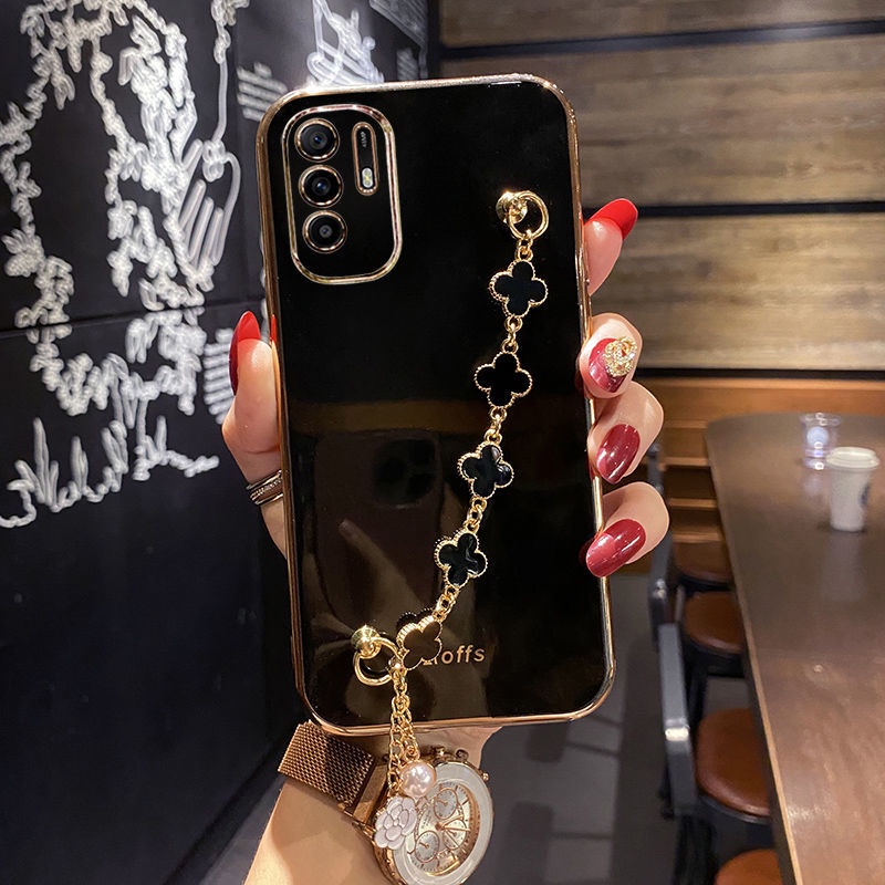 Ốp Điện Thoại Silicon Mềm Mạ Hình Cỏ Bốn Lá Cho oppo A94 F19PRO A74 4G A95 A93-4G RENO 4F Realme XT A55 4G