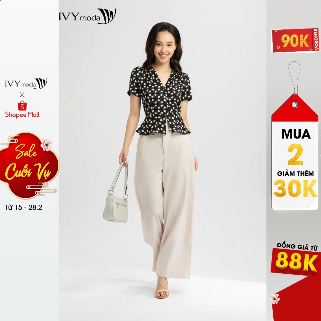 Áo hoa cổ V nữ IVY moda MS 16M6406