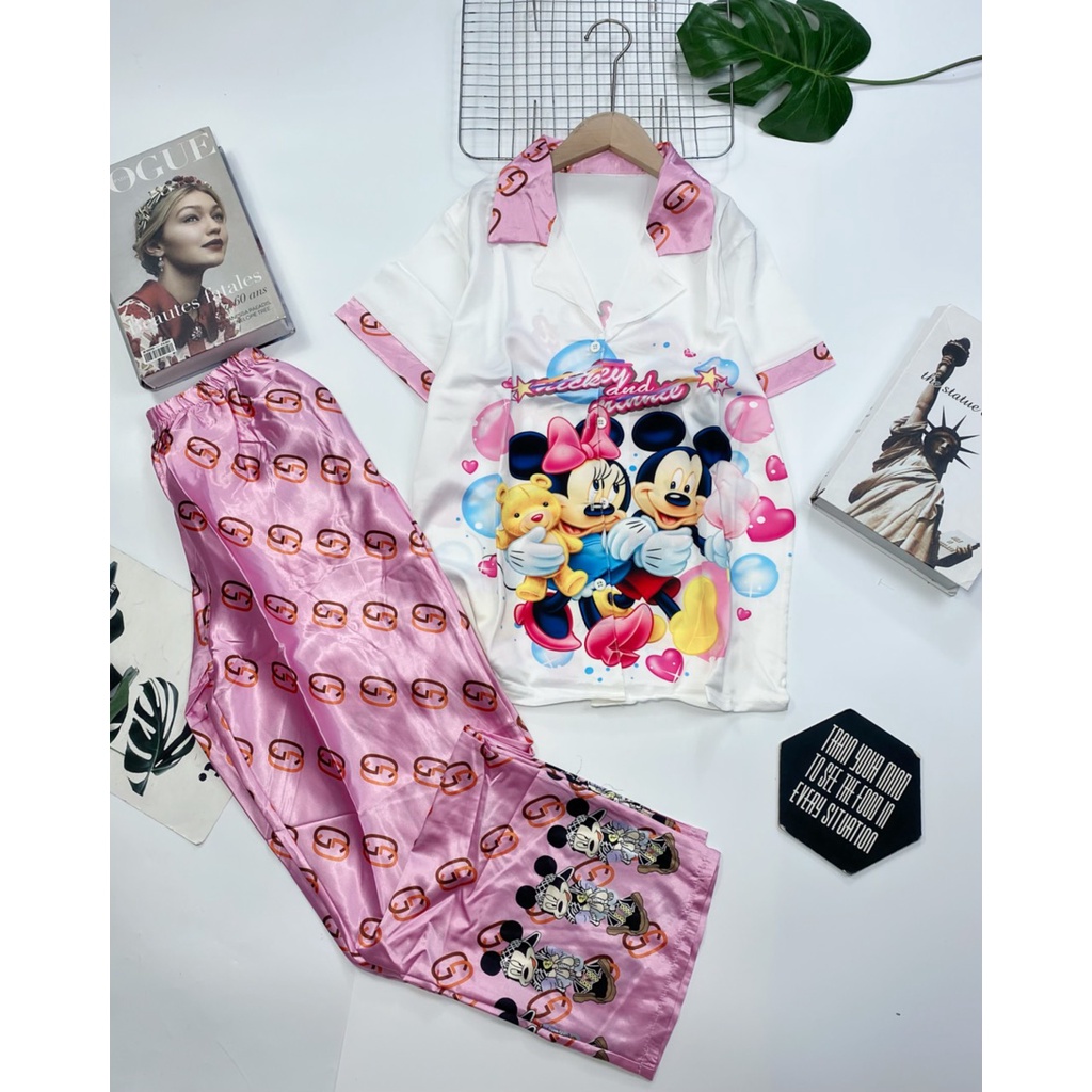 Đồ bộ dài mặc nhà, bộ pyjama dài họa tiết độc đáo chất lụa satin loại 1 không nhăn