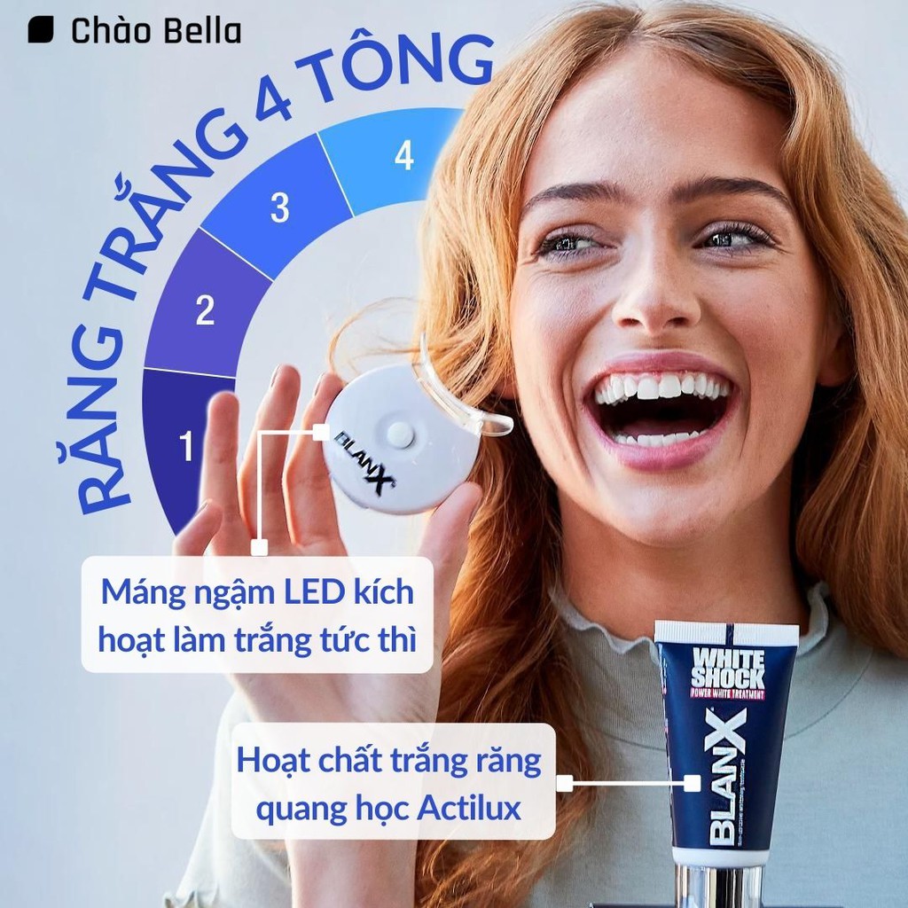 Kem Đánh Răng Trắng Răng Cấp Tốc Sau 2 Tuần Bằng Công Nghệ Ánh Sáng BlanX White Treatment + Kèm Máng Ngậm LED (50ml)