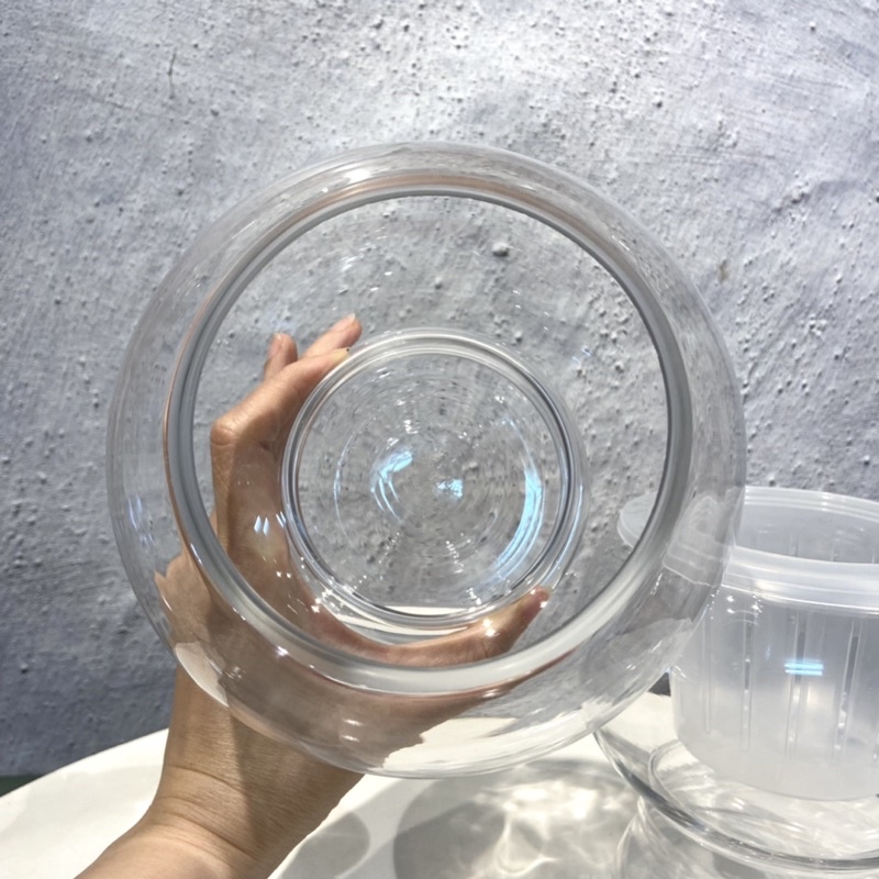 Bình thủy tinh chân cao, cỡ 14.5x14.5cm cắm hoa trồng cây nuôi cá thủy sinh thủy canh