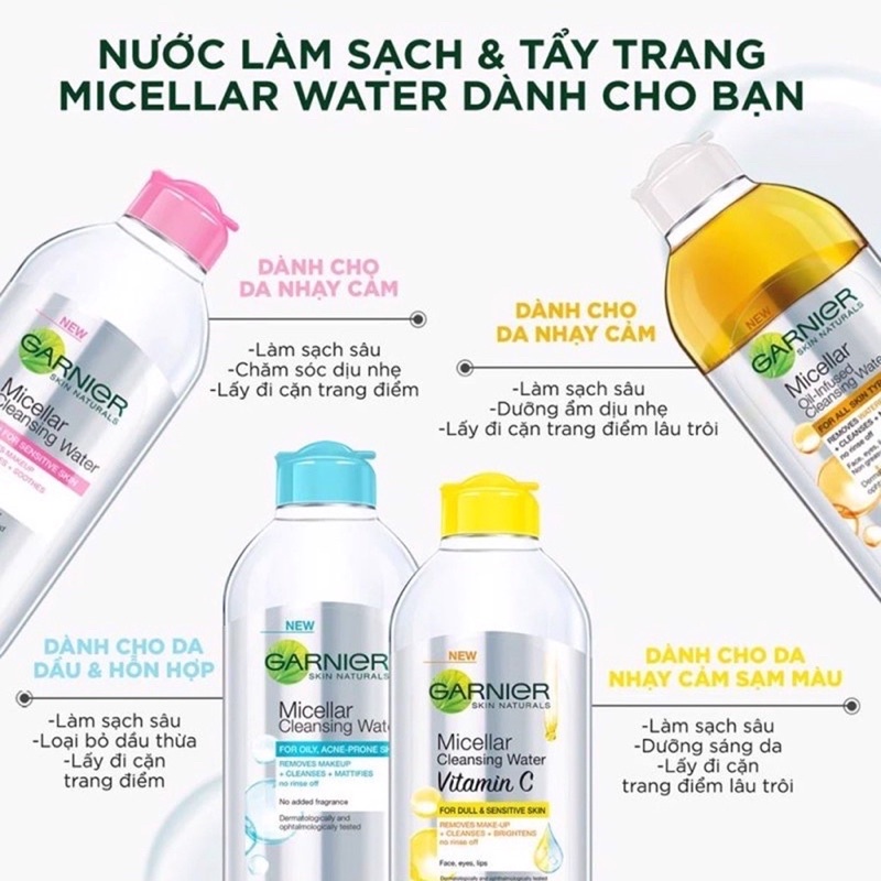 ( CHAI 125ML ) Nước tẩy trang Garnier Cleansing Water lành tính với cả làn da nhạy cảm - CO181