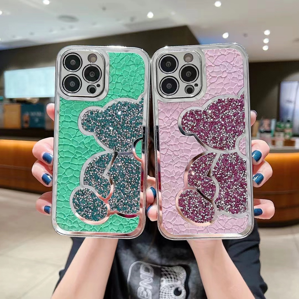 Ốp iphone 11 Ốp Điện Thoại Hình Gấu Đính Kim Cương Cho iPhone 13 Pro Max 12 11 Pro Max XR 7 8 PLUS