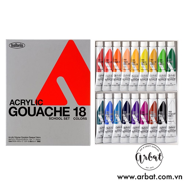 Màu Acrylic Gouache Holbein - School set 12ml