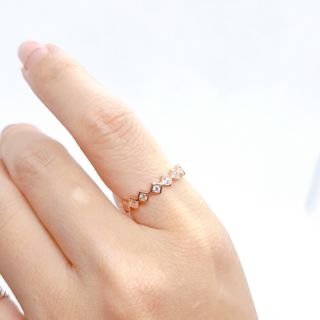 Nhẫn nữ vuông chất liệu bạc ý đính đá màu vàng hồng- Jedo NNTV002