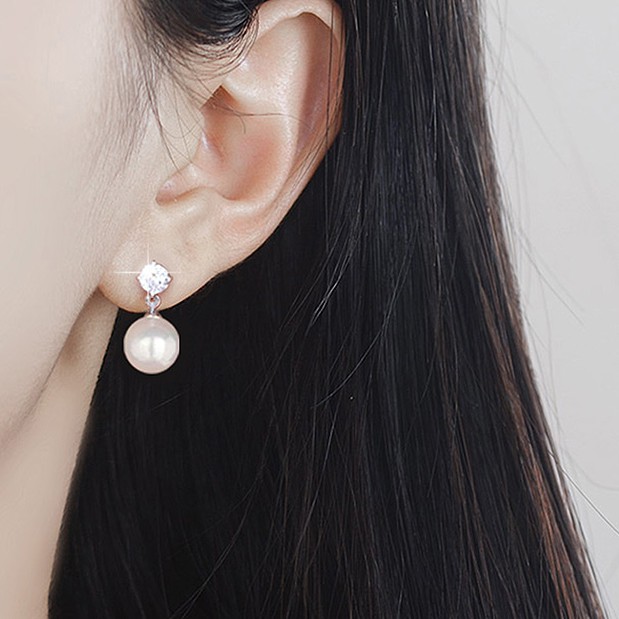 Bông tai đeo sát tai hạt xoàn lấp lánh và hạt bẹt trắng đơn giản dễ thương rẻ đẹp - Shop Cà Rốt