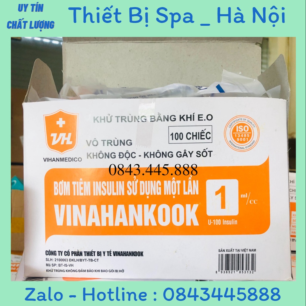 Hộp 100 cây bơm tiêm tiểu đường VINAHANKOOK 1ml insulin - 100 đầu kim 30Gx1/2