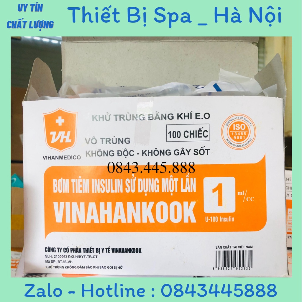 Hộp 100 cây bơm tiêm tiểu đường VINAHANKOOK 1ml insulin