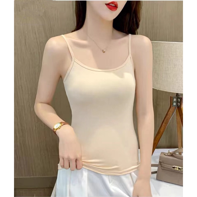 Áo hai dây WANGJIAOZHAN màu trơn đa năng cho nữ