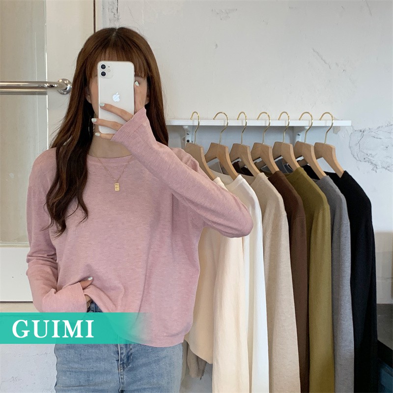 Áo sweater dệt kim tay dài dáng ngắn thời trang cho nữ