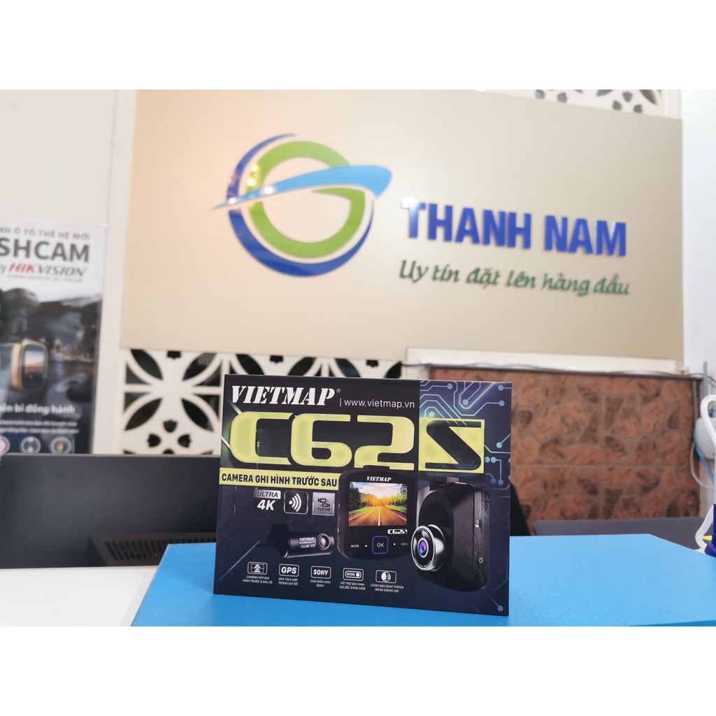 Camera hành trình Vietmap C62S ghi hình trước sau độ phân giải 4K, Có Wifi, GPS (Hỗ trợ lắp đặt miễn phí tận nơi+64G)