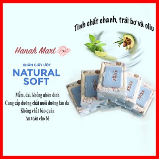 Hàng Hàn chất - Khăn giấy ướt hữu cơ chiết xuất trái Bơ, Chanh, Olive Natural Soft (có nắp) 70 tờ siêu tiết kiệm