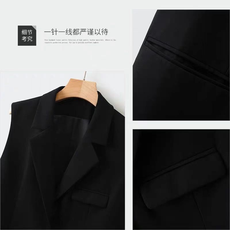 Áo Khoác Vest Đen Không Tay Dáng Rộng Thời Trang Xuân Thu Dễ Phối Đồ Cho Nữ