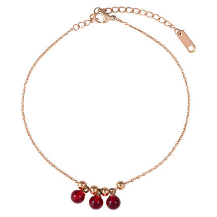 Lắc Chân Vàng 18K Bằng Thép Titan Lựu Đỏ Mới