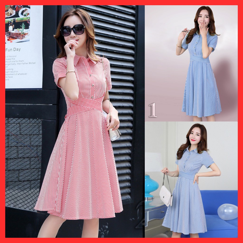 Đầm dự tiệc , đầm công sở dáng xòe sọc đứng chất kate thun hàng cao cấp dáng rất xinh 01296