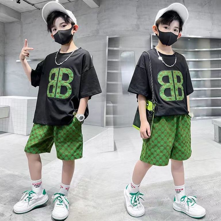 Bộ Áo Thun Cotton Ngắn Tay In Chữ Cái + Quần Short Thời Trang Mùa Hè Mới Cho Bé Trai