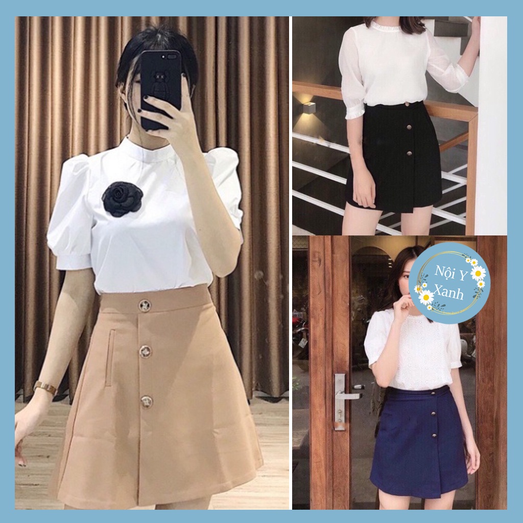 Quần giả váy Cúc Hoa siêu Hot Chân váy ngắn chữ a nữ đẹp xòe màu đen trắng bechữ a ngắn nữ công sở cạp lưng cao xẻ tà