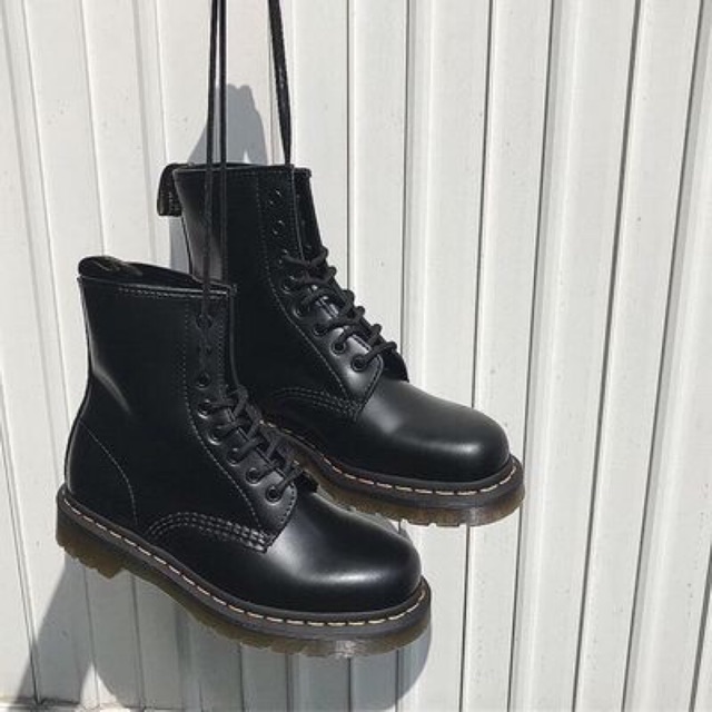 Giày boots bốt dạng dr.martin cao cổ da bóng đen/trắng/đỏ