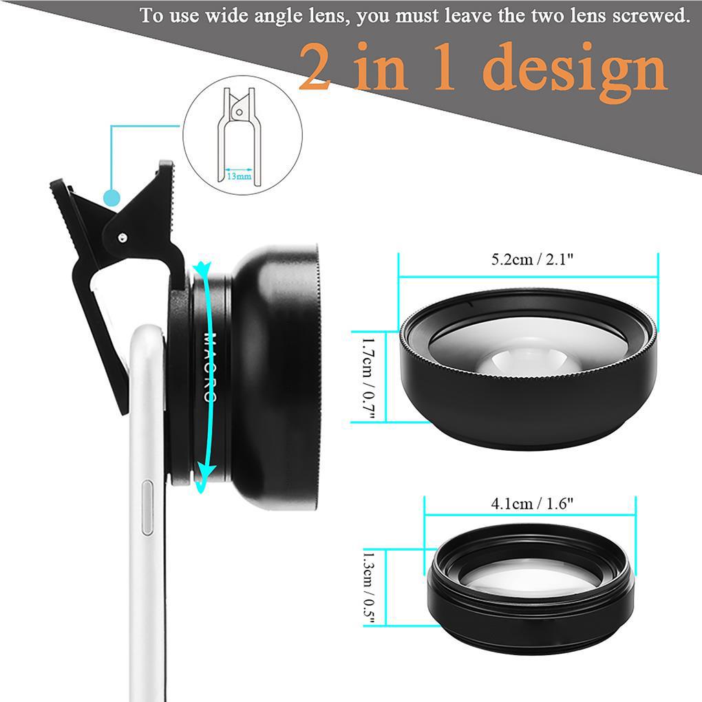 Ống Kính Góc Siêu Rộng 0 45X Macro 2 Trong 1 Cho Điện Thoại