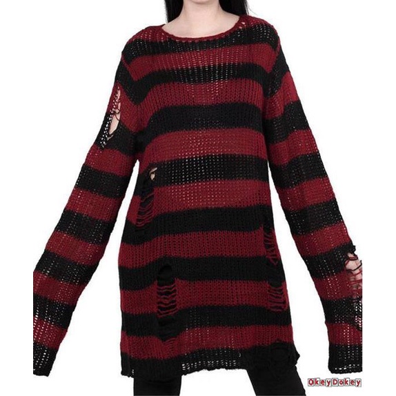 Áo len tay dài cổ tròn họa tiết kẻ sọc màu sắc thời trang cho nữ