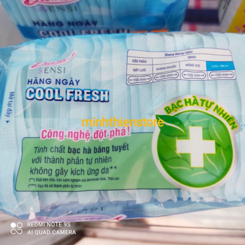 Băng vệ sinh Diana Sensei Cool Fresh hằng ngày mát lạnh tự nhiên 20 miếng