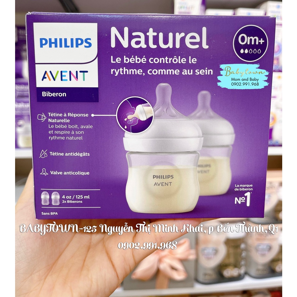 Bình sữa đôi Philips Avent Natural 125ml / 260ml  bằng nhựa PP, không có BPA (Mẫu mới)
