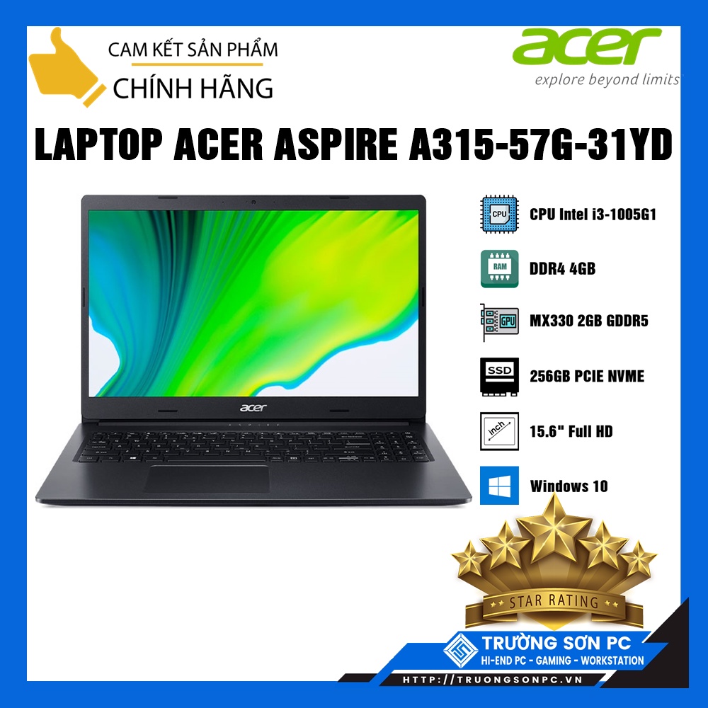 Laptop ACER Aspire  A315-57G-31YD (NX.HZRSV.008) | i3-1005G1/ 4GB RAM/ 256GB SSD/ VGA MX330 2GB/15.6&quot; FHD/ Win 10/ Black