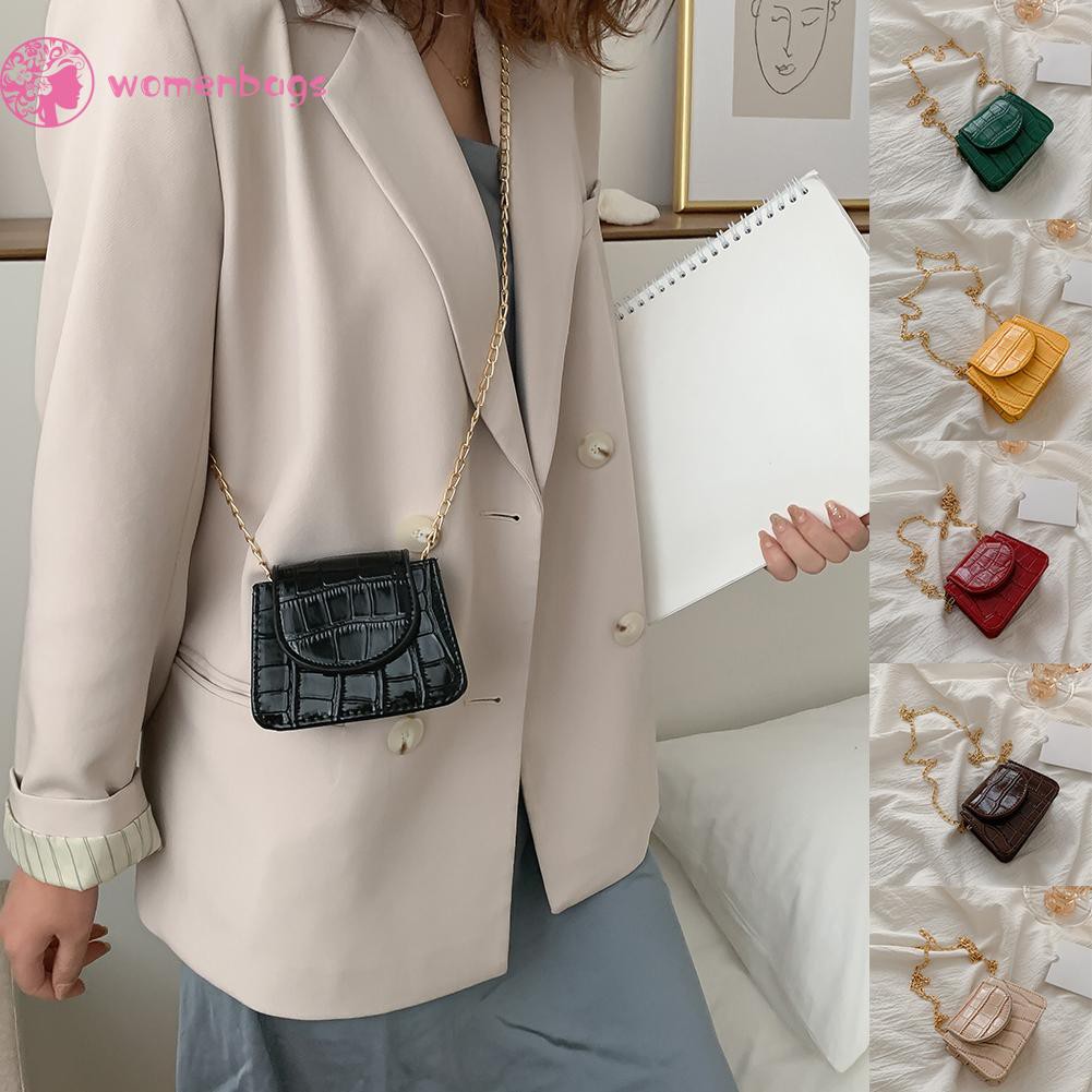 Túi Đeo Vai Nhỏ Bằng Da PU Nắp Lật Đeo Chéo Màu Trơn Thời Trang Cho Nữ