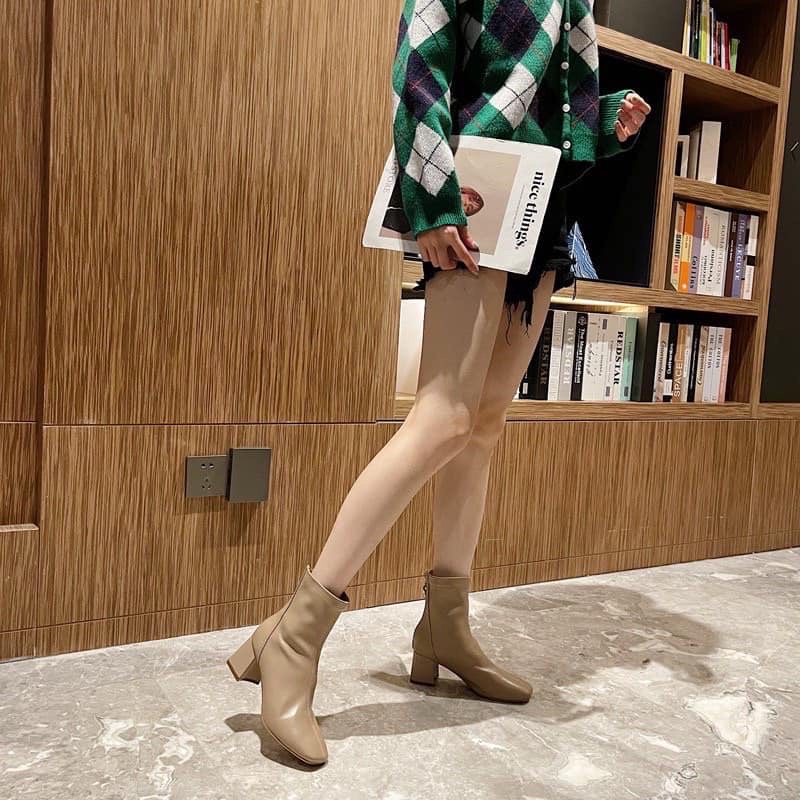 (Video loại 1)) Bốt nữ Metan Boots da nhăn đế trụ phong cách trẻ trung cá tính