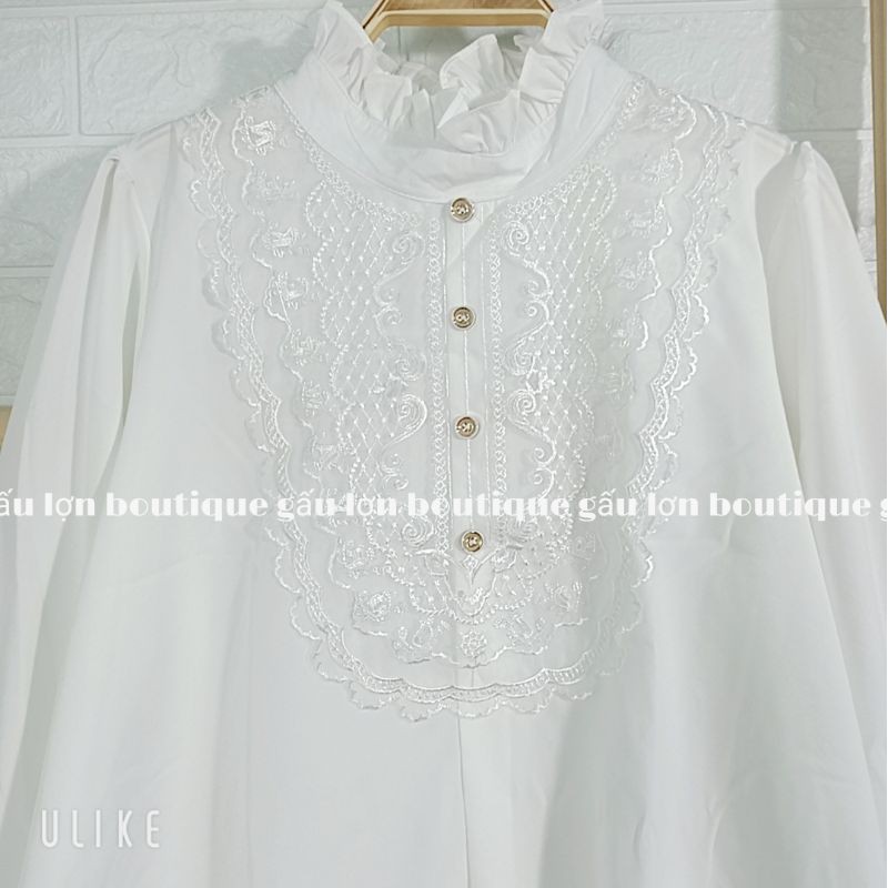 áo sơ mi ren ngực cổ tàu vintage tiểu thư ảnh thật