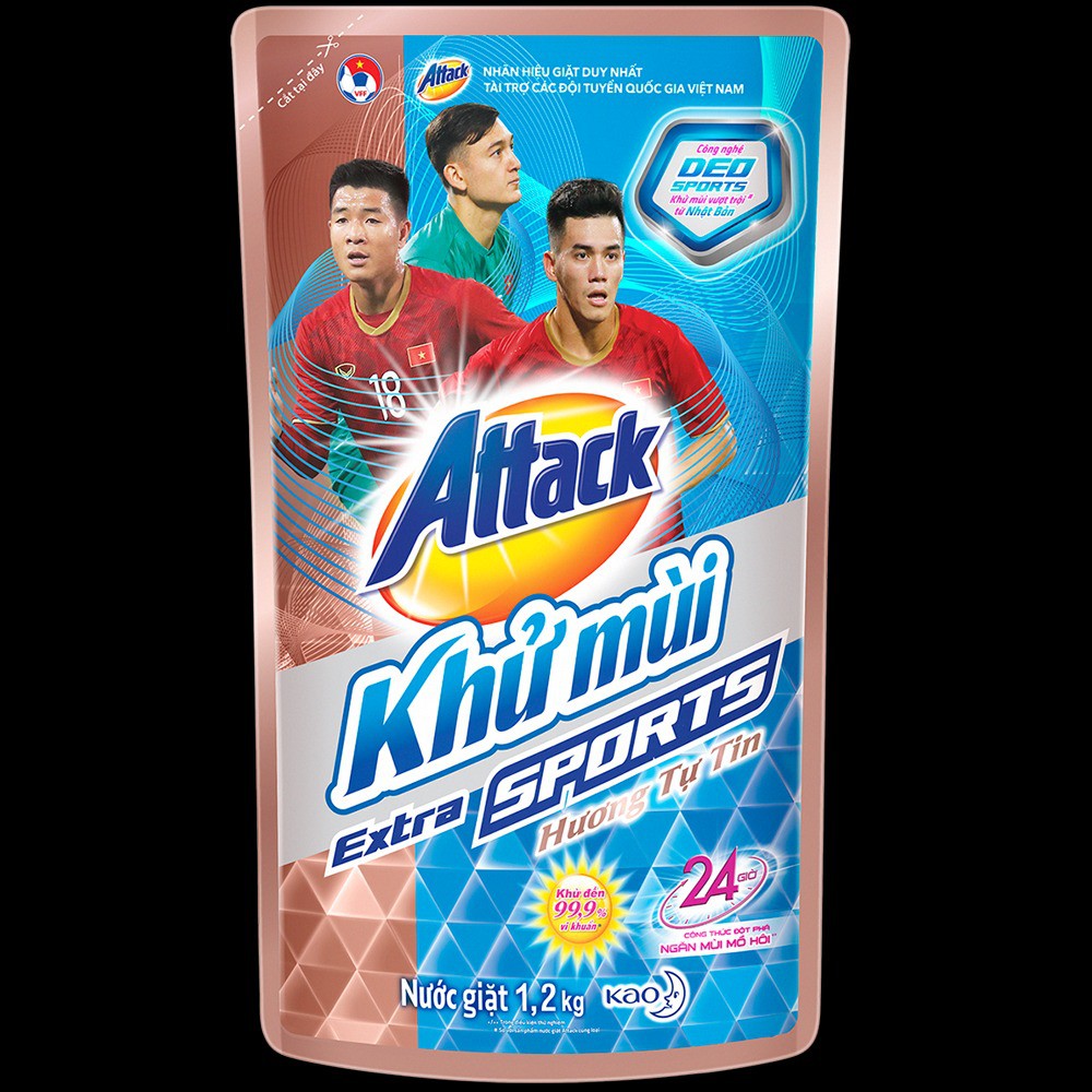 Nước giặt Attack Khử Mùi Extra Sports - Hương Tự Tin, Túi 1.2kg, màu hồng cam