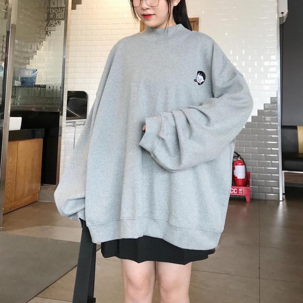 { HOT } Áo Sweater nữ vải sọc gân dày form rộng Cổ Lọ NANASS in họa tiết đáng yêu - 1763 - Gous Official *