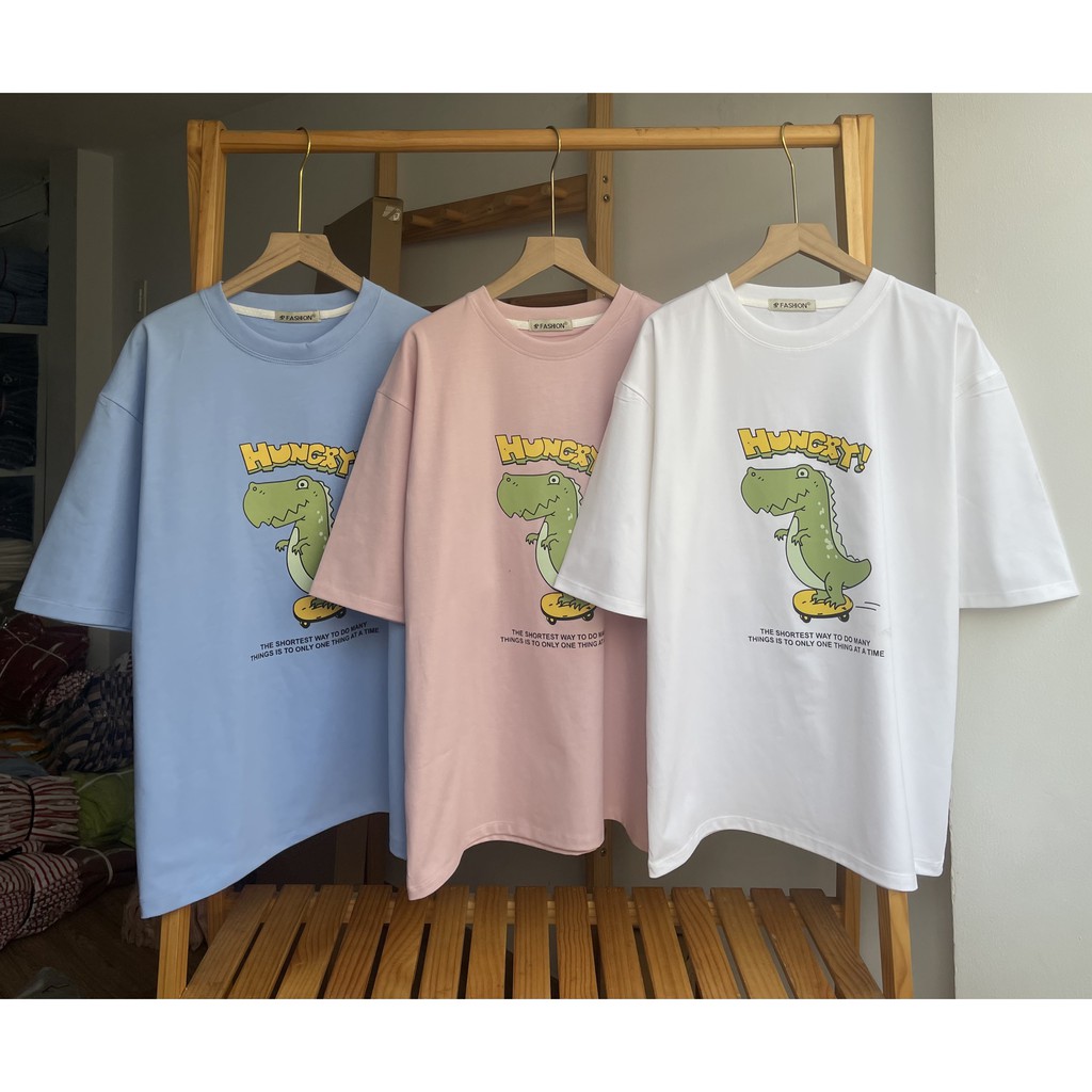 Áo thun tay lỡ form rộng ESTINI áo thun Unisex nữ nam chất cotton vải dày Khủng Long HUNGRY