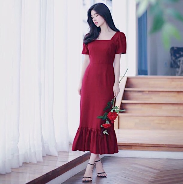 [Mã giảm 30k, 20k,12k, 5k đơn 0đ] Đầm Nữ Váy Maxi Đỏ Đuôi Cá Form Dài Vintage Công Sở Xinh Neppy N1W23