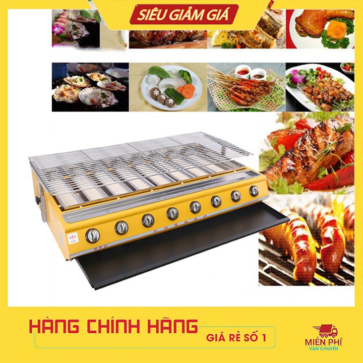 Bếp gas nướng hải sản, nướng thịt bbq không khói sử dụng Gas 8 đầu đốt dài loại lớn ETON ET-K288