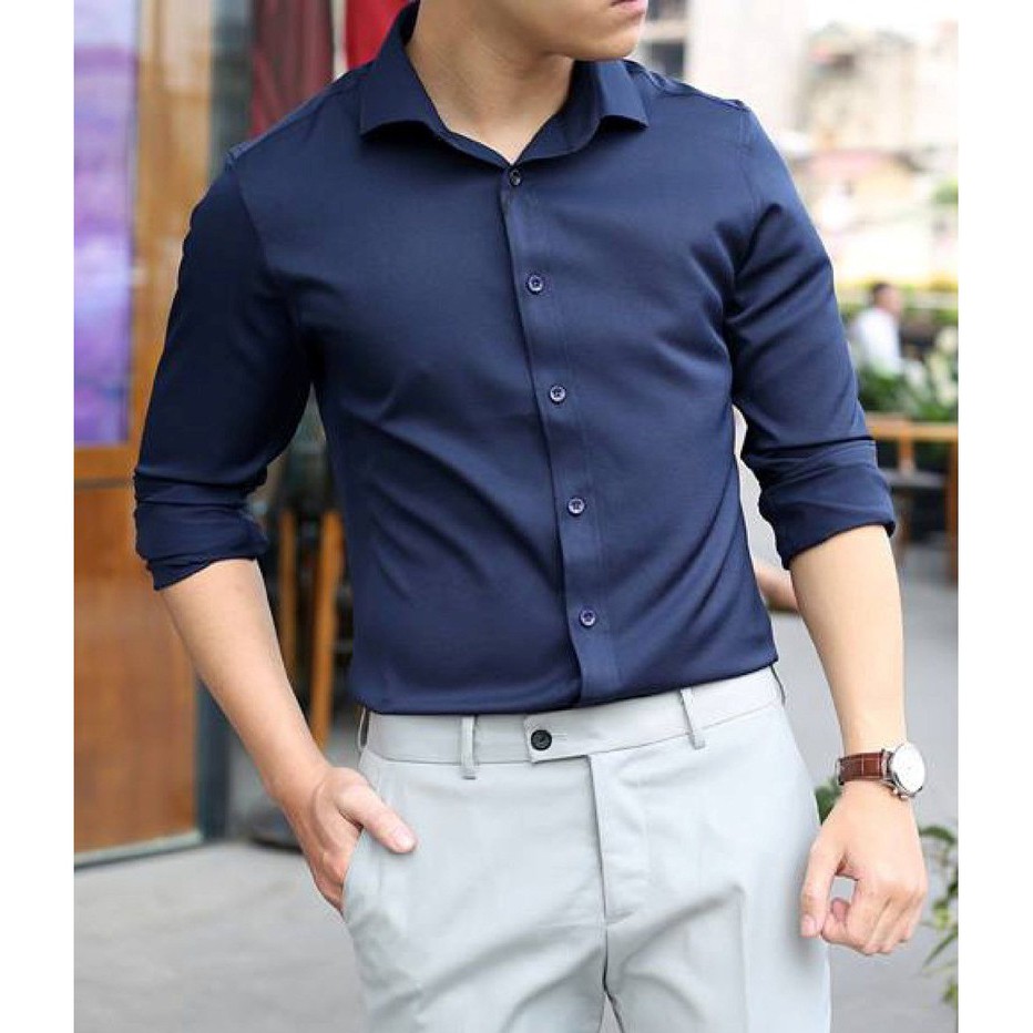 Áo sơ mi nam dài tay dáng ôm sơ cổ bẻ vải lụa thái chống nhăn chống xù | BigBuy360 - bigbuy360.vn