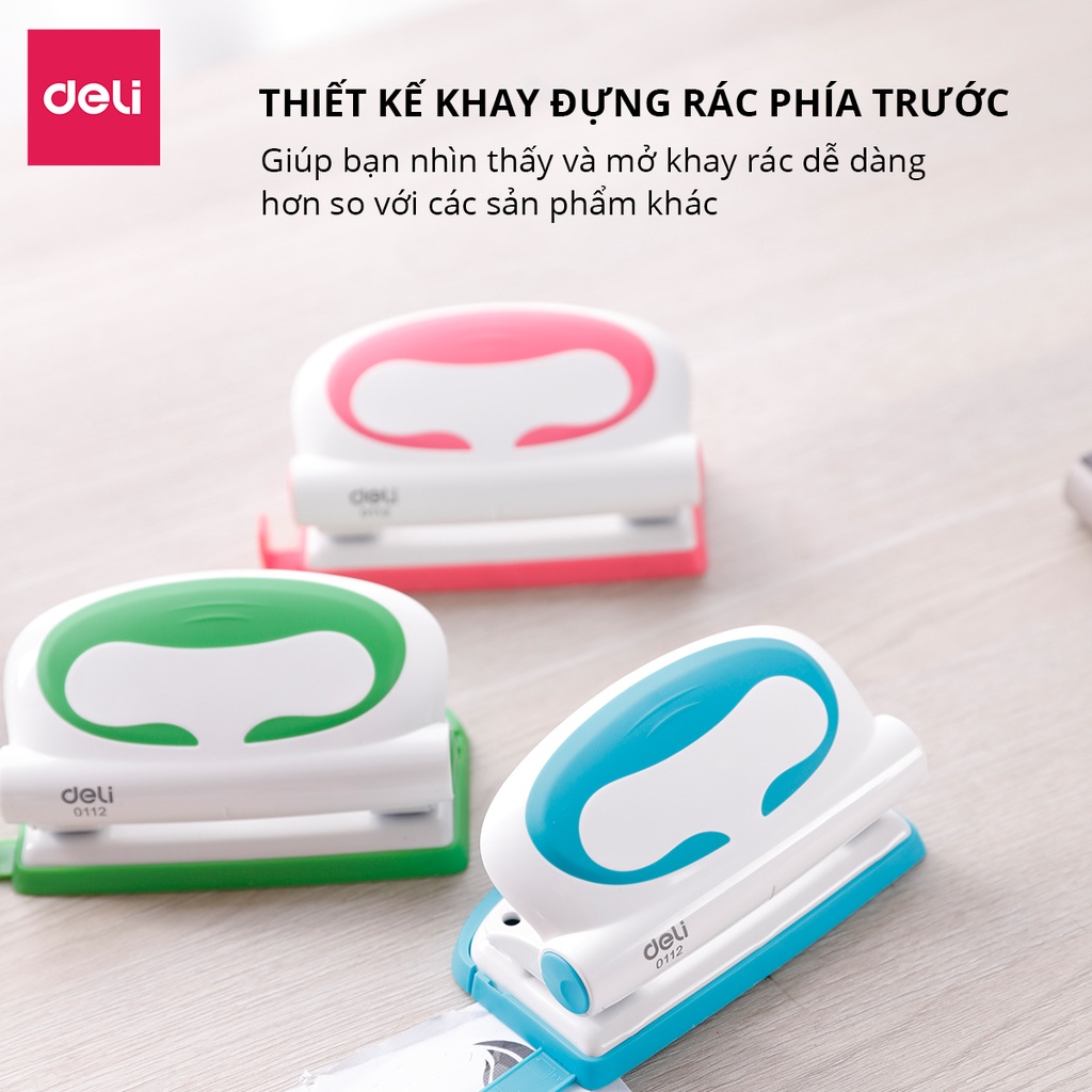 Máy đục lỗ 10 tờ Deli - Màu Xanh dương/Xanh lá/Hồng - 1 cái E0112