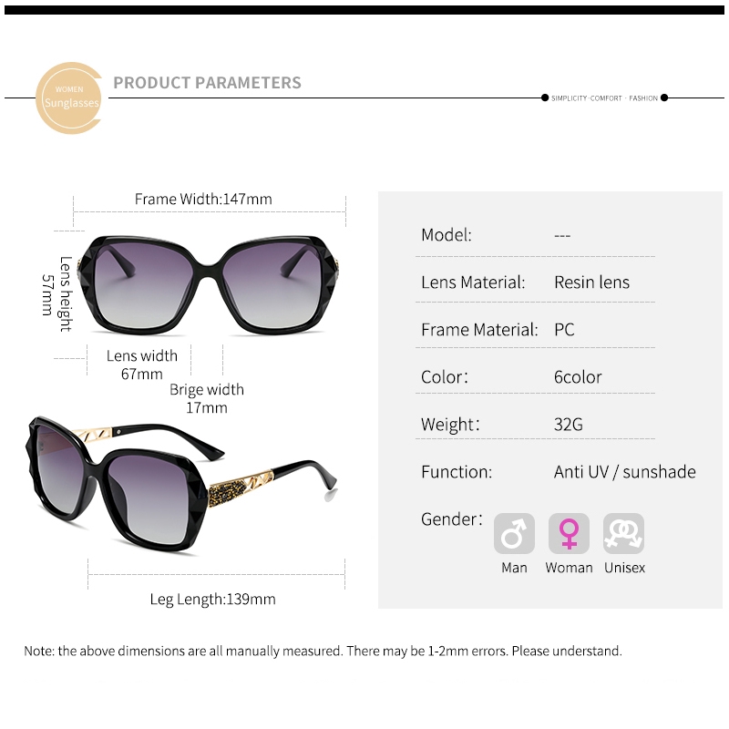 Kính mát phân cực chống tia UV thời trang cho nữ