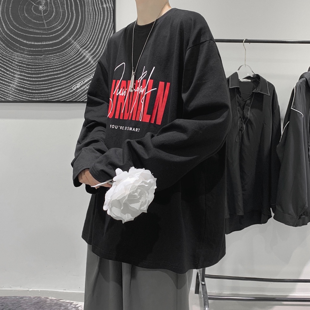Áo Thun Dài Tay In Chữ Phong Cách Hàn Quốc Năng Động Dành Cho Nam / Size M-5Xl