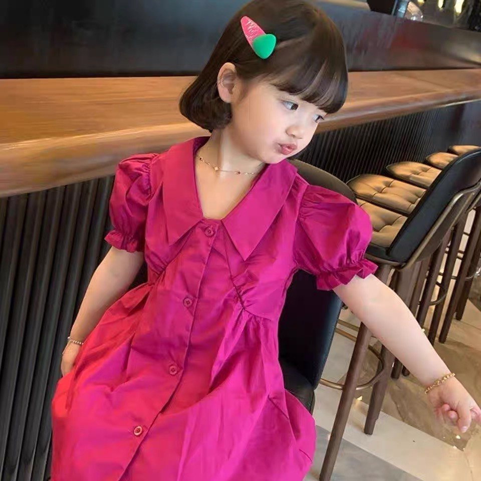 Váy bé gái - Váy thô cài cúc tay bồng dáng xuông babydoll cho bé gái ANNAKIDS
