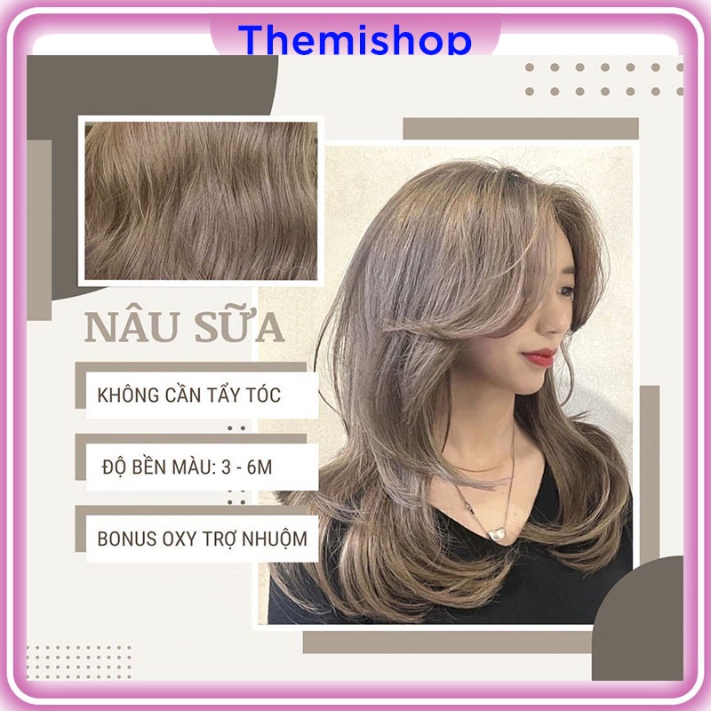 Thuốc nhuộm tóc màu NÂU SỮA không cần thuốc tẩy tóc Tẩy Tặng Oxy Trợ Nhuộm Găng Tay, Mũ Ủ